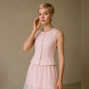 Elegant Pink Sleeveless Vest with Short, sheer organsa Skirt Set-Missing labels